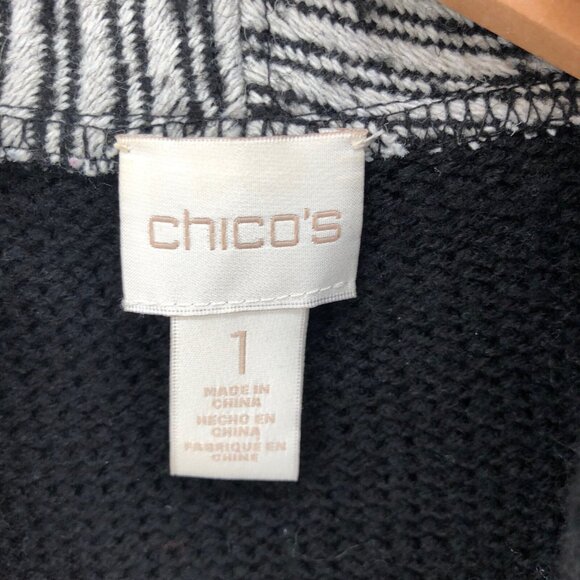 Chicos Sweater Women 1 US Medium Charlene Black Gingham Wool Blend Cardigan Belt - Picture 6 of 11